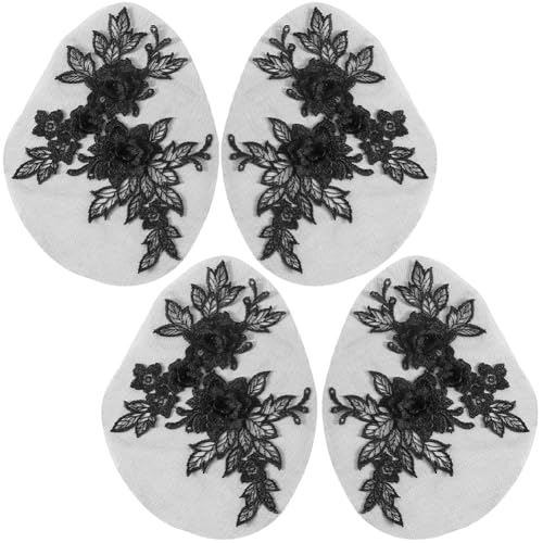 CABODYALS 2 works 4Pcs Lace Flower Applique Black Vintage 3D Floral Embroidery Appliques Polyester Soild Embroidered Sew on Tulle Patches for Sewing Making Crafts Dresses Cloth Wedding Party Decor