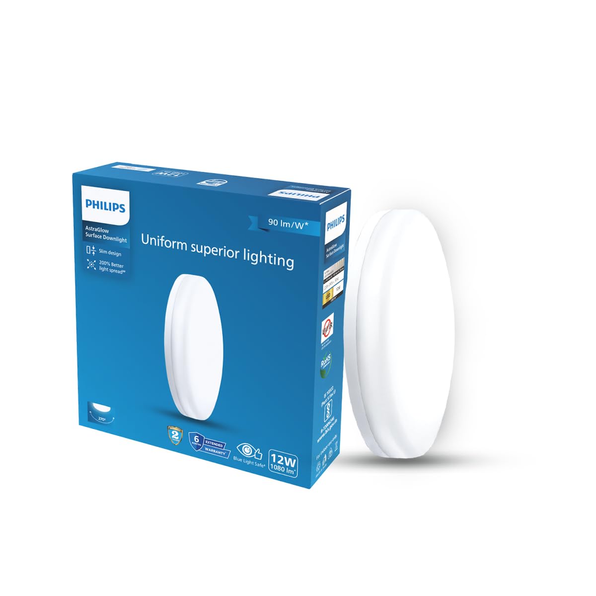 Philips 12W Round AstraGlow Surface LED Light | Slim Surface Panel for Home & Office | Energy Efficient, Bright & Long-life LED Ceiling Light | Cool Day Light, Pack of 1-image-18