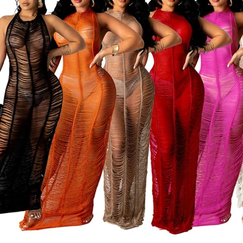 Women Sexy Halter Mesh See Through Crochet Maxi Dress Halter Backless Bikini Swimsuit Summer Cover Ups4