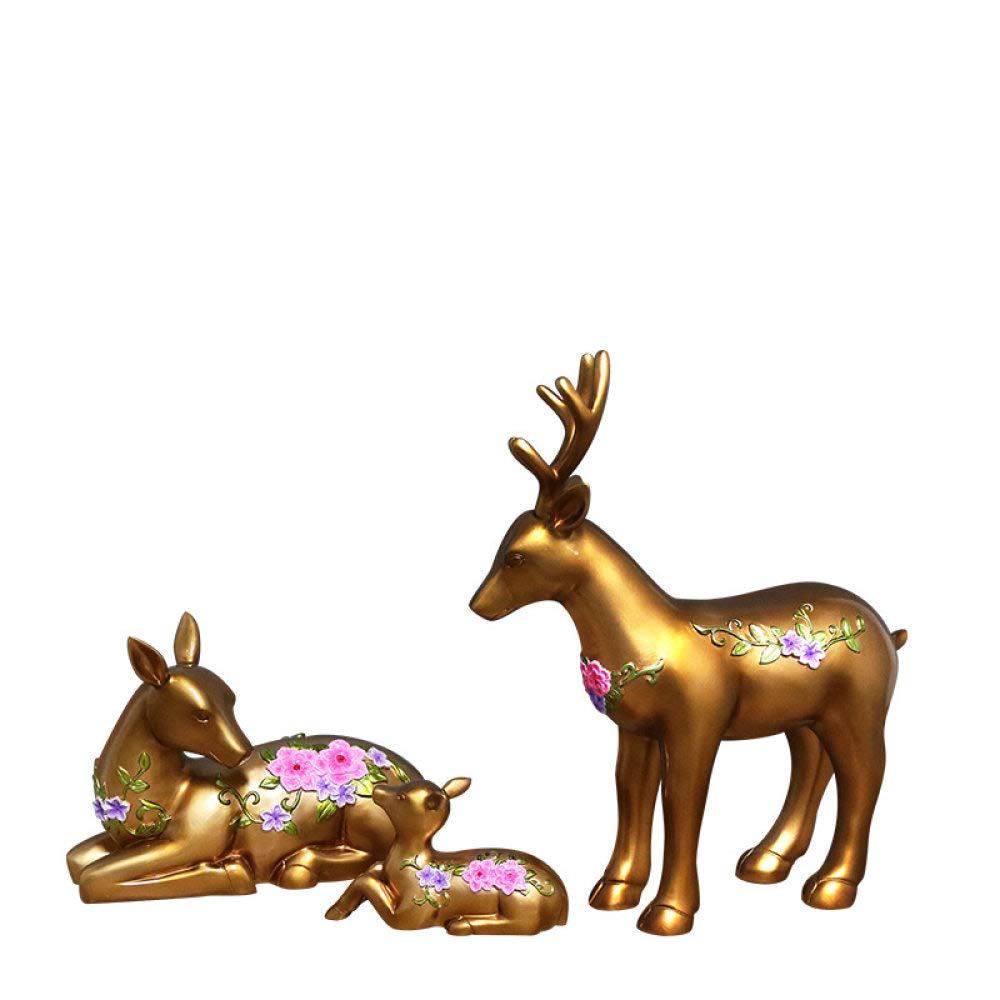 Statue cerf doré mignon lot de 3 figurines pour étagère salon et bureau