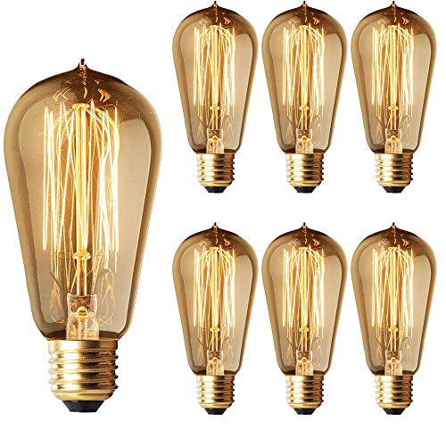 Dimmable 40W Edison Light Bulbs ST58 Filament Vintage Bulb Antique Style Incandescent Light Bulbs - E26 Base - Clear Glass - Tear Drop Top Lamp (6 Pack) for Chandeliers Wall Sconces Pendant Lighting