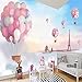 Niestandardowy plakat 3D kreskówka pokój dziecięcy dekoracja różowy gorący balon mural papier dziewczęca sypialnia samoprzylepna tapeta nadruk * 150 cm x 105 cm