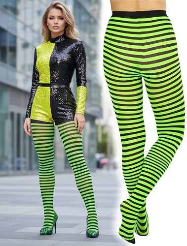 Image of ToBeInStyle Women's Thin Horizontal Stripe Opaque Tights Pantyhose - Regular or Plus
