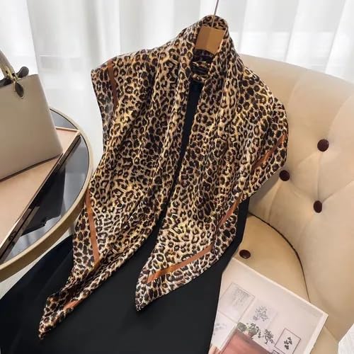 Women Lightweight-Leopard-Silk-Like-Scarf - Versatile Satin Square Head Scarves Headband Bandana Neck Wraps for Women2