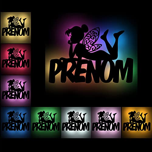 Lampe LED USB murale en bois gravé avec prénom pour chambre enfant