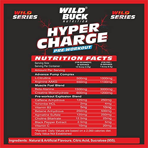 Image of WILD BUCK Wild Pre-X4 Hardcore Pre-Workout Supplement powder with Creatine Monohydrate, Arginine AAKG, Beta-Alanine, Explosive Muscle Pump -For Men & Women [40 Servings, American Cola] Free Shaker