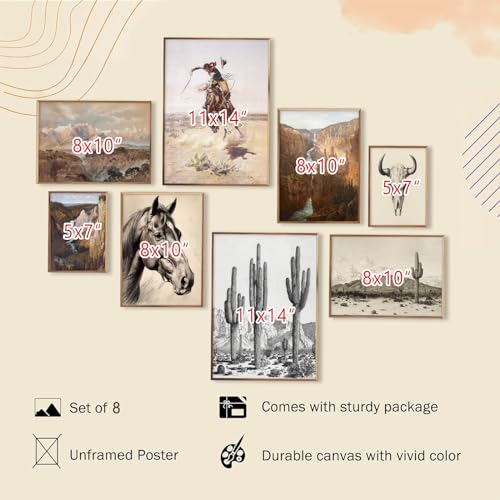 Twnslla Western Decor Vintage Southwestern Wall Art,Farmhouse Wall Decor Western Cowboy Pictures,Boho Ranch Desert Western Wall Decor Aesthetic,Southwestern Artwork Prints For Western Bedroom Bathroom Decor,Unframed thumb #3