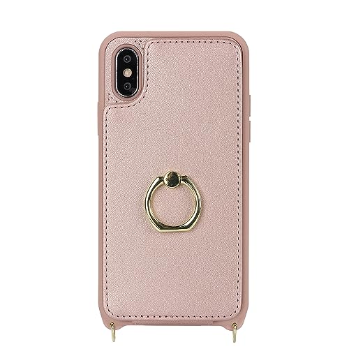 Image of for iPhone Xs Max Case with Card Holder and Strap for Women,Crossbody Lanyard,Kickstand Ring Stand,Snap Clasp,Phone Wallet Cases 6.5 inch(Rose Gold)