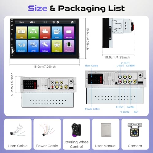 Radio para auto Single Din 7 pulg con pantalla táctil y Bluetooth miniatura 7