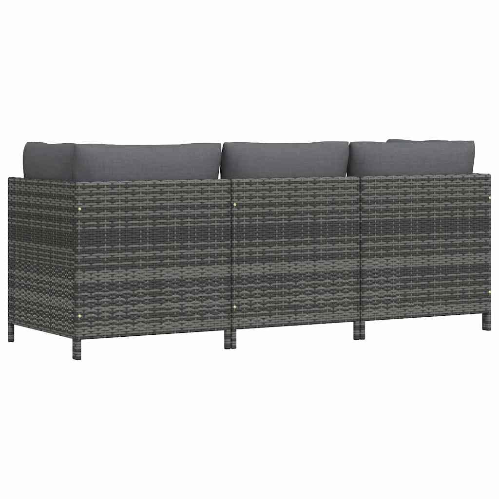 vidaXL Sofá de Jardín de 3 Plazas con Cojines Mobiliario Muebles Exterior Patio Terraza Hogar Silla Asiento Suave Estable Ratán Sintético Gris