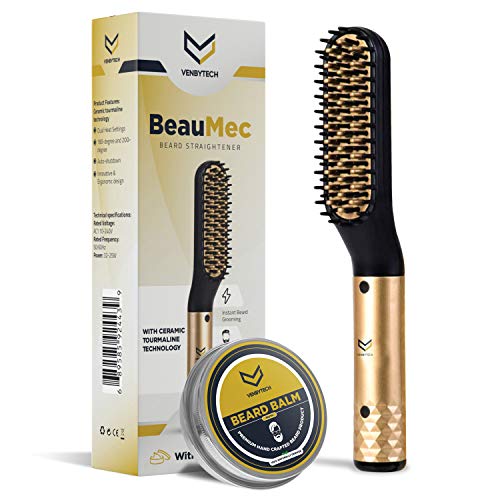 Beard Straightener for Men, Multifunctional Hair Styler Electric Hot Comb and Beard Straightening Brush Hair Straightening Comb with Dual Voltage 110-240V Great for Travel, Includes Beard Balm