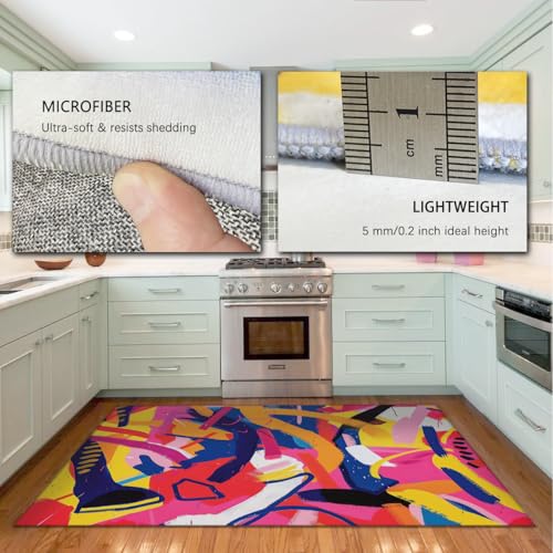 Tapis à poil bas et large tapis intérieur graffiti abstrait multicolore - 4