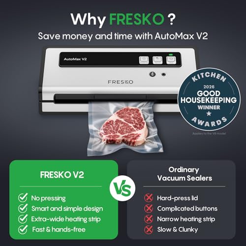 FRESKO Vacuum Sealer Machine with Automatic Bag Detection, Double Heat Seal, Compact Food Sealer, Easy to Use, Starter Kit - Thumbnail 7