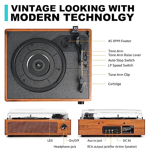 Platine Vinyle avec Haut Parleur, Platine Vinyle Vintage pour disques vinyles, Prise en Charge 3 Vitesses, Lecture sans Fil, entrée AUX, Ligne RCA LP lecteurs vinyles Orange de blé - Les Beatles, Paul McCartney, John Lennon, RIngo Starr, George Harrison Platine Vinyle avec Haut Parleur, Platine Vinyle Vintage pour disques vinyles, Prise en Charge 3 Vitesses, Lecture sans Fil, entrée AUX, Ligne RCA LP lecteurs vinyles Orange de blé – Image 3