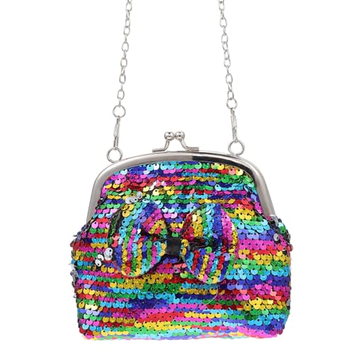 OKUMEYR Glitzer Pailletten Umhängetasche mit Schleifendekor Lange Verstellbare Schulterriemen Bunte Crossbody Bag für Mädchen und Damen Geräumige Handtasche für Kleingeld und Kleine
