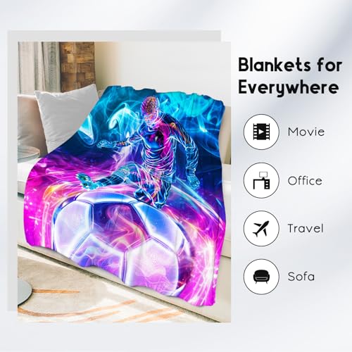 Soccer Blanket Gifts, Kids Blankets for Boys, Warm Flannel Sports Theme Throw for Sports Lovers, 60"x80"