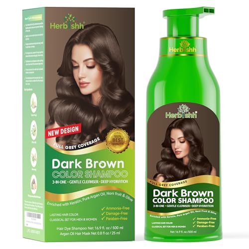 Herbishh Hair Color Shampoo - Magic Dye for Gray Hair, Lasting Color in Minutes - 500 Ml, 3-In-1,...