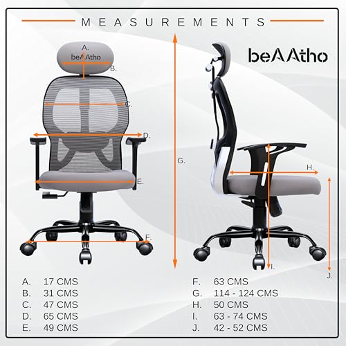 beAAtho® Leo Mesh High Back Office Chair with 3 Year Warranty/Study Chair/Computer Chair/Revolving Chair/Desk Chair for Work from Home | Heavy Duty... - Image 3