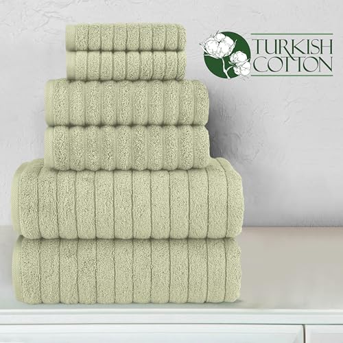 Image of Elegant Comfort 100% Turkish Cotton Corduroy Ribbed Luxury Bath Towels 6-Piece Set, Premium Feel - Quick Dry, Highly Absorbent, Contains 2 Bath Towels, 2 Hand Towels, and 2 Washcloths, Mint Green