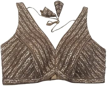 KRISHNA Designer Bollywood Womens Readymade Zari Thread Lace Work Embroidery Silk Saree Blouse Fabric Tunic Top Indian Wear Bronze, XL 38