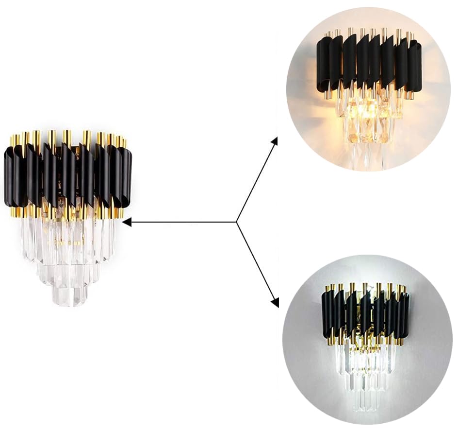Image of Black Modern, Fancy Crystal 3 Layer Three Color Led Wall Lamp, Wall Lights for Living Room Bedroom Etc Home Decoration. (Pack of 1)