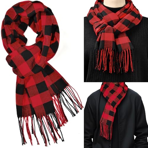 IZUS Women-Men Tartan-Red-Check Christmas-Scarf Winter-Soft-Warm Buffalo-Plaid Long-Scarves Scottish-Lattice-Wraps 72x12 in2