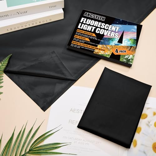 Image of ANGSYLTH 2 x 2 Feet Fluorescent Light Covers - 4 Pcs Covers for Ceiling Lights, Magnetic Light Filters for Classroom, Office, Hospitals, Home (Black)