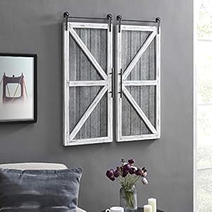 FirsTime Co White and Silver Carriage Barn Door Wall Plaque 2 Piece Set Large Vintage Decor for Living Room Bedroom Home Office Wood and Metal Farmhouse 28 x 34 Inches