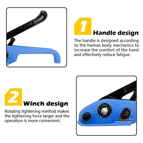 Image of MYFAMIREA Heavy Duty Poly Strapping Tensioner and Cutter Manual Banding Tools Windlass for 1 /2 inch -3 /4 inch Width Polyester Polyproplyn Strap (Venecian Blue)