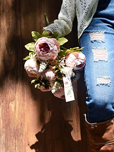 Image of FiveSeasonStuff Vintage Artificial Peonies Silk Peony Flowers and Hydrangeas for Wedding Bridal Home Decor - Beautiful Floral Centerpiece Arrangement Decoration with 2 Bouquets (Rosy Pale Pink)