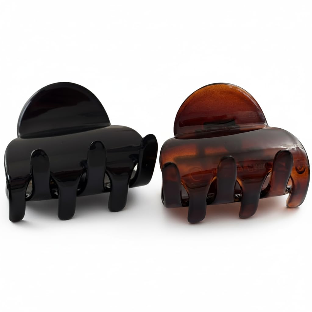 Parcelona French Duo Plain Tortoise Shell Brown and Black Celluloid Covered Spring Small Hair Claw Clip Clamp Clutcher for Girls and Women