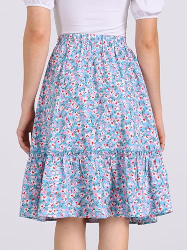 Allegra K Women's Knee Length Skirt Floral Elastic Waist Flowy Tiered A-Line Ruffle Skirt4