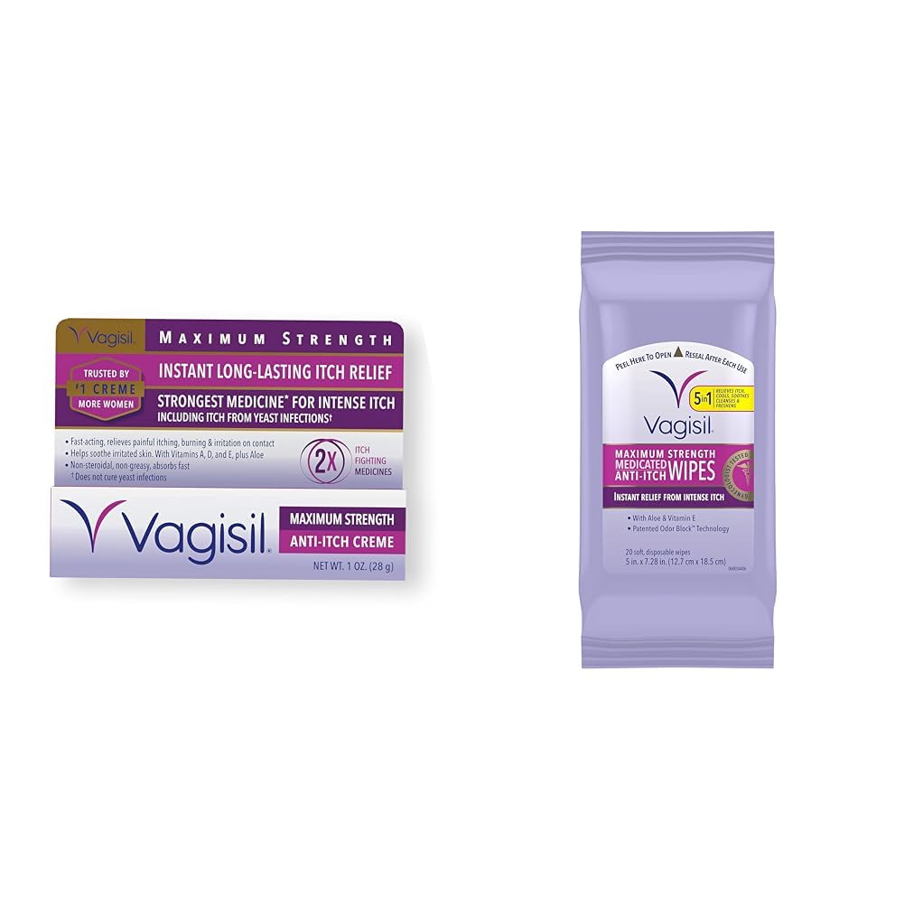 VagisilMaximum Strength Feminine Anti-Itch Cream & Wipes with Benzocaine for Women, Instant Relief, 20 Wipes (Pack of 1)