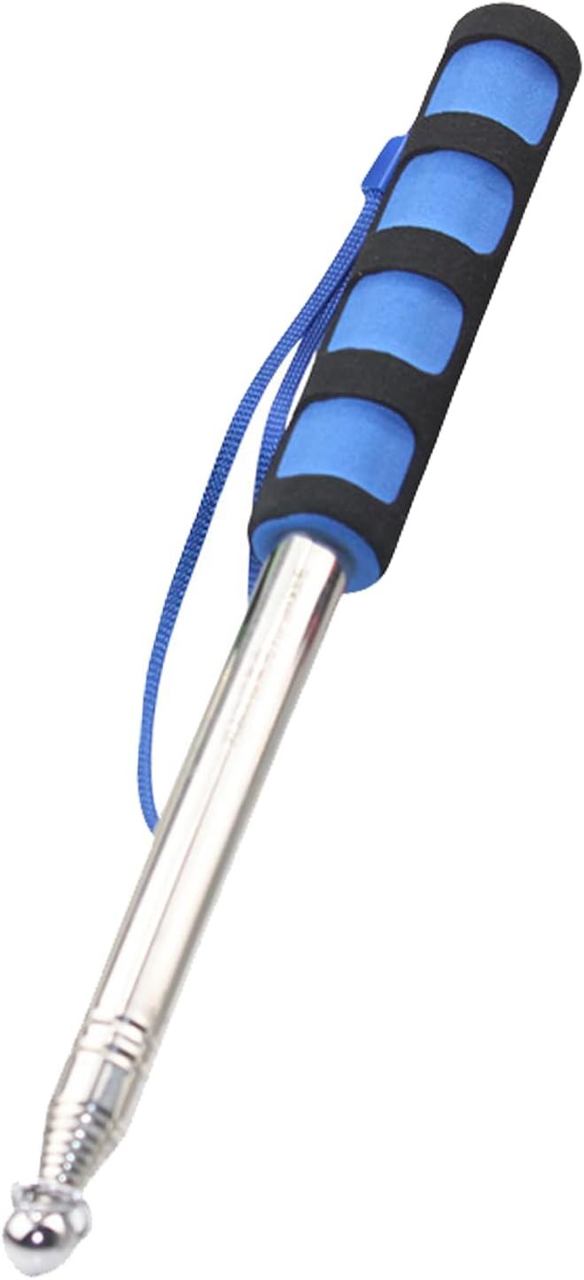 Telescopic Flag Pole Stainless Steel Teaching Pointer Stick Sponge Handle Extendable Flag Pole Retractable Classroom Whiteboard Pointer (1.2m, Blue)