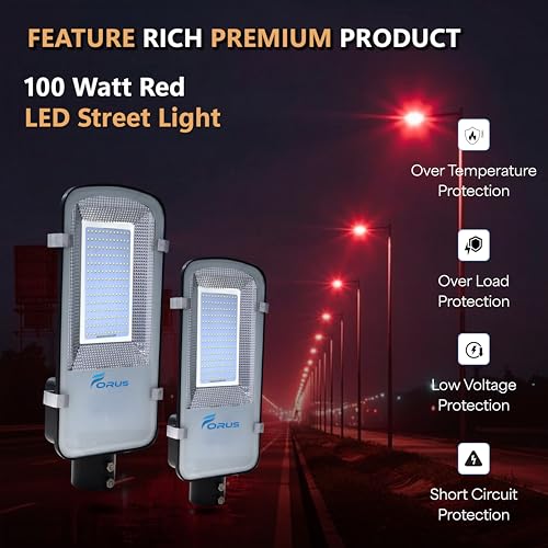 Image of Forus 100W LED Street Light with Clamp, IP66 Waterproof Outdoor LED Street Light, High Lumen 12000lm Red, Aluminium Body for Road, Parking Lot, Garden & Industrial Outdoor Lighting (1 Pc)