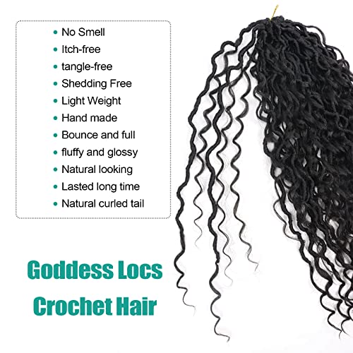 Goddess Locs Crochet Hair 14 Inch Bohemian Faux Locs Crochet Hair With Curly Ends Pre Looped River Locs Crochet Braids Boho Hippie Locs Crochet Hair For Black Women Synthetic Crochet Goddess Locs Hair Extensions(14 Inch/Pack Of 4, 1B) #TOP3