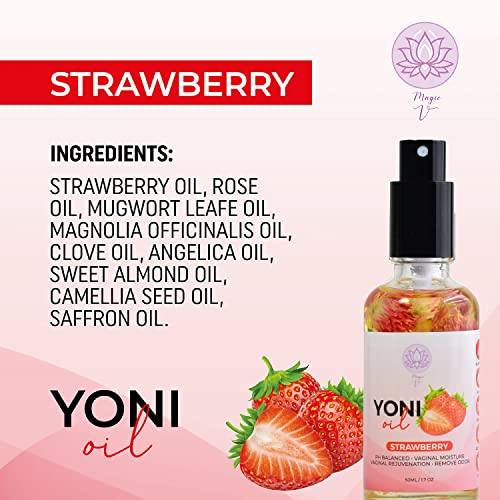 Image of Magic V Yoni Oil Spray for Women - Organic Feminine Care Vaginal Moisturizer, pH Balance & Odor Control, Soothes Ingrown Hair & Razor Bumps - Strawberry Scent