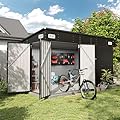 Aoxun 12' x 7.3' Shed 441 CU.FT Outdoor Waterproof Storage Shed with Triple Lockable Door Garden Metal Tool Shed for Outside (Black)