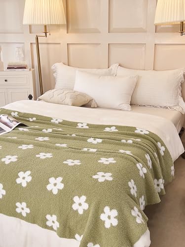Image of Ultra Soft Cozy Sunflower Knitted Throw Blanket Fluffy Microfiber Checkerboard Bed Blanket Lightweight Both Sides Blanket for Couch Sofa Bed (Sage Green, Throw 50 inchx60 inch)