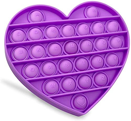 iMedic - Juguete antiestrés para presionar y pulsar, sensorial, forma de corazón púrpura, con alfabeto, burbujas, ideal para niños con TDAH o necesidades especiales Cover