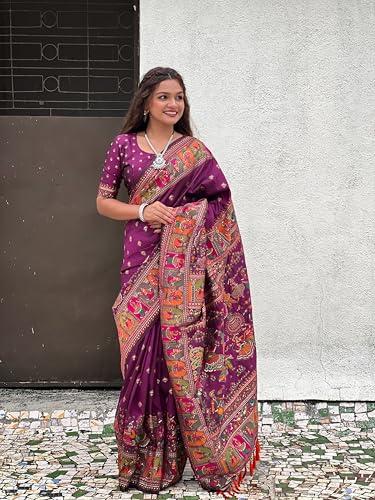 Image of SGF11 Women's Kanjivaram Pure Soft Silk Saree With Unstitched Blouse Piece