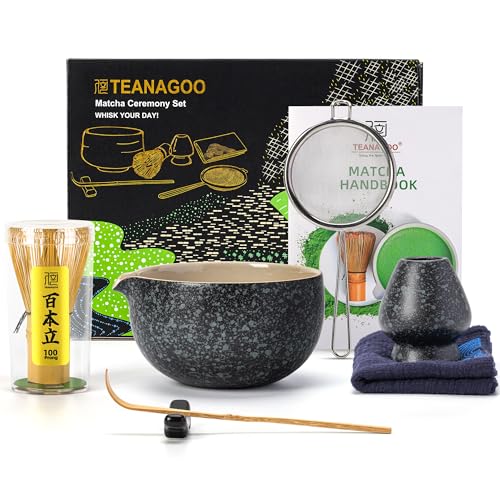 TEANAGOO Matcha Whisk Set Black,7 Pcs Matcha Set,Matcha Kit for Ceremony,Tradition Tea Set for...