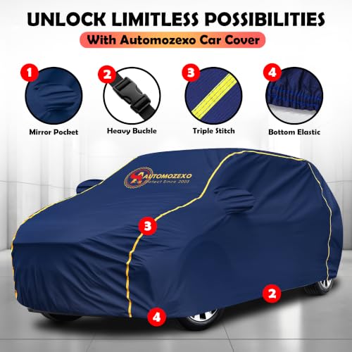 Image of Maruti Alto K10 100% Waterproof Car Cover (Midnight Blue) 6LYR HDPE 200gsm Strong Fabric for All Weather Protection, Mirror Pocket, Cotton Layer Cover, Adjustable Elastic Straps