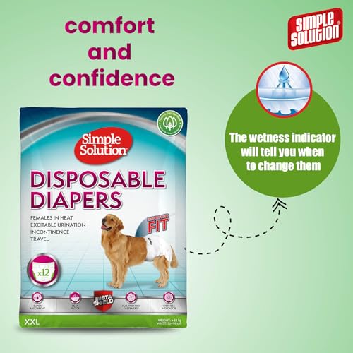 Image of Simple Solution Disposable Diapers for Dogs, Insta Shield Core, Leak-Proof, Fur-Friendly Fasteners, Ideal for Females in Heat, Incontinence & Travel - Pack of 12 (XXL)