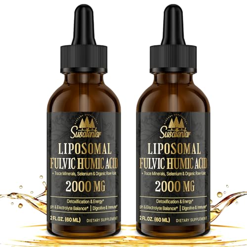 2000 MG Liposomal Fulvic Acid + Humic Acid + Trace Minerals Complex - More Potent Than Shilajit Electrolytes Liquid Supplement with Organic Kale for Energy Digestion Immunity & pH Balance 4 Oz