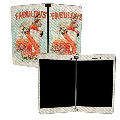Image of MightySkins Carbon Fiber Skin for Microsoft Surface Duo - Fabulous Flamingo | Protective, Durable Textured Carbon Fiber Finish | Easy to Apply | Made in The USA