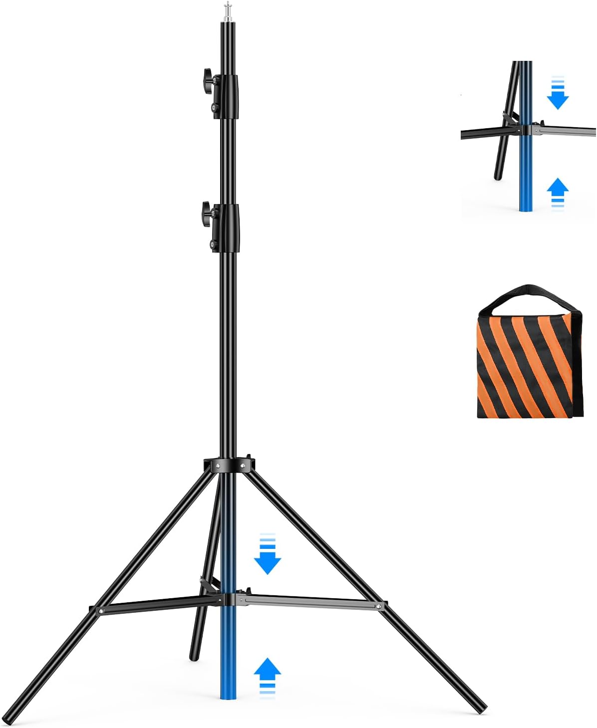 Heavy Duty Light Stand 9.8ft / 3m Adjustable 10KG/ 22LB Max Loading Photography Air Cushioned Tripod Stand with 1/4" Thread Used for Video Light, Strobe, Reflectors, Umbrella, Softboxes