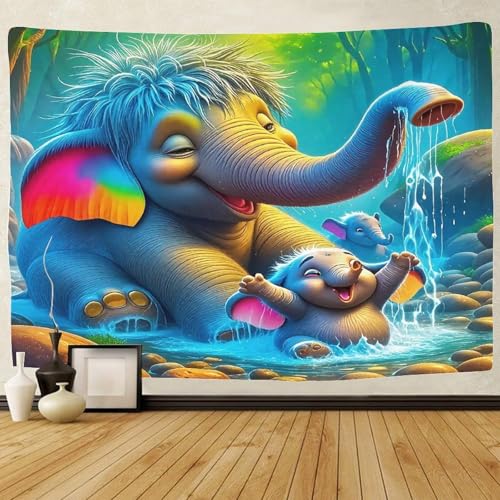 Tenture baby éléphant 3D 180x230cm pour décoration de chambre d'enfant
