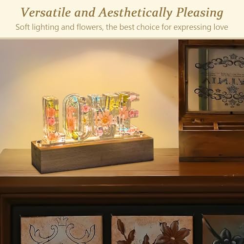 Image of Floral Letter LED Night Light: Resin Dried FlowerLetters Lamp with USB - Handmade Pressed Flower Nightlight Unique Customized Gift for Home Decoration (TP-Yellow Flower, 1)