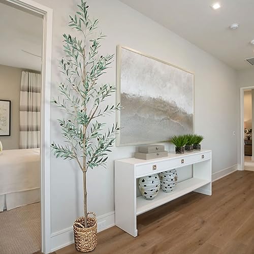 Haispring 7.8FT(93\'\') Olive Tree Artificial Tall Fake Silk Olive Tree with Planter Large Faux Olive Branches Fruits Artificial Tree for Home Corner Office Floor Decor Indoor